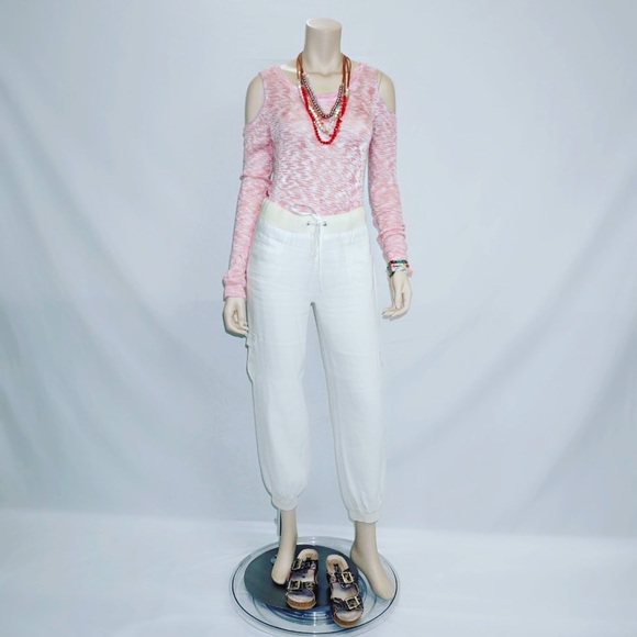 Bebe - White Linen and Silk Jogger Pants - 8 - Picture 1 of 7